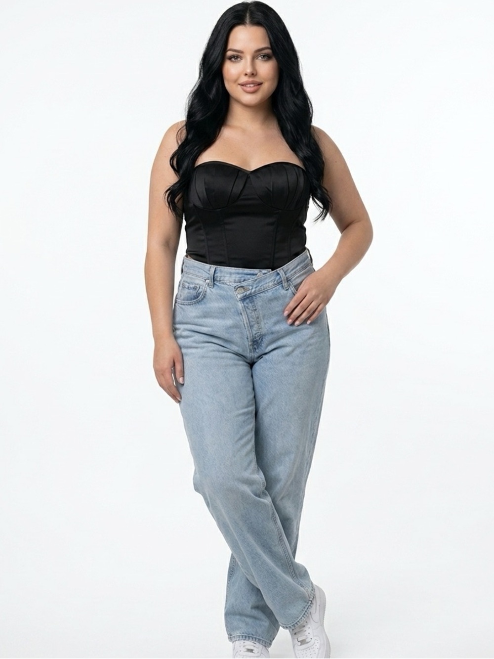 Agolde Criss Cross Upsize Jeans Light Wash Blue Asymmetric Button Fly Size 27